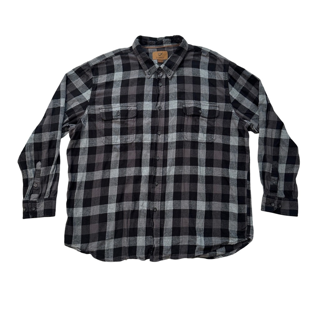 Outdoor Life Mens‎ 3XL Flannel Shirt Black Gray Plaid Long Sleeve Button Down